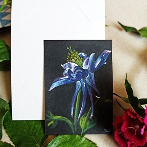 Carte peinte à la main Toutes les cartes d'occasion carte faite maison Carte postale aquarelle miniature peinture florale bleue fleur bleue noir et blanc