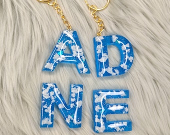 Initial Keychain | Personalized Keychain | Clouds Letter Keychain