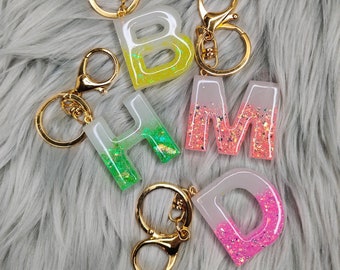 Neon Initial Keychain | Resin Letter Keychain Lobster Clasp