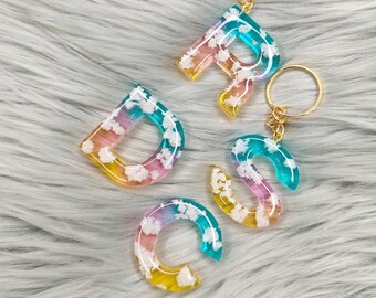 Sunset Cloudy Sky Resin Initial Keychain