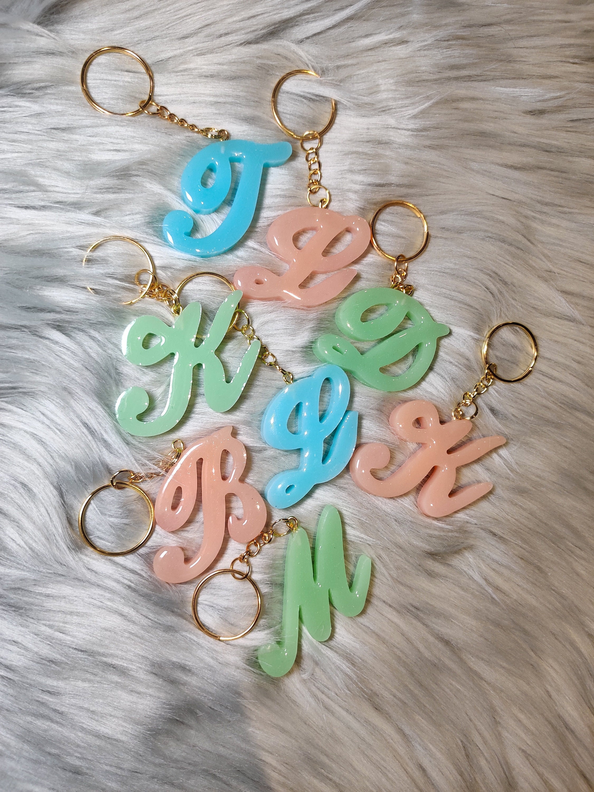 Resin Initial Keychain - Personalized Keychain - Initial Keychain - Pastel Color Keychain