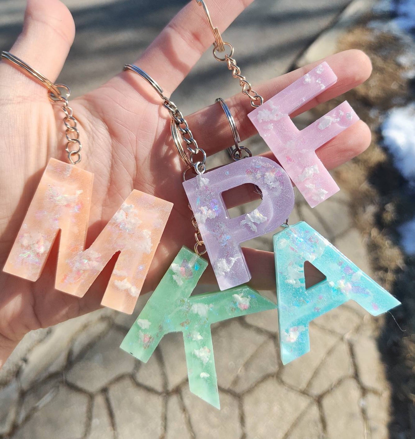 Initial Keychains Icon Unicorn Skies Pastel Color Resin Initial Keychains With Clouds - Etsy