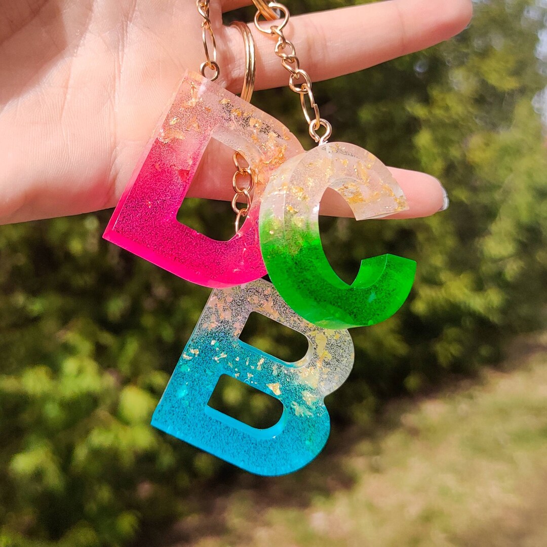 Resin Initial Keychain Personalized Keychains Color Initial Keychain