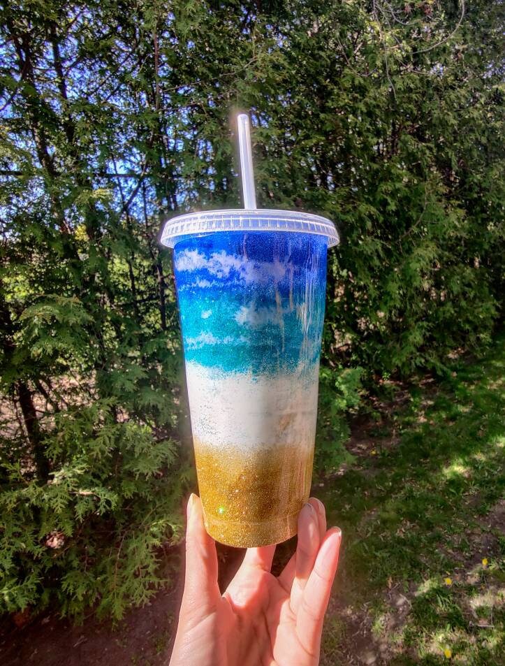 Beach Starbucks Cup Glitter Beach Starbucks Cup Ocean Etsy