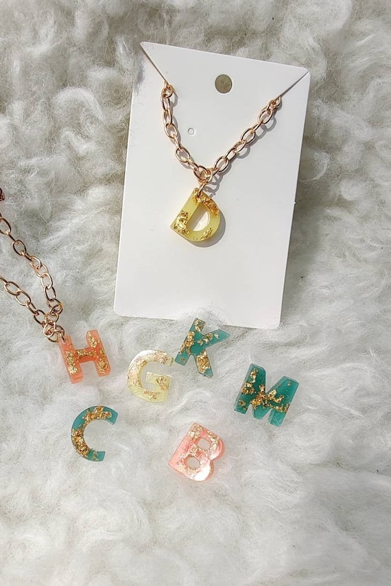 Resin Initial Necklace Resin Pendant Necklace Initial Necklace