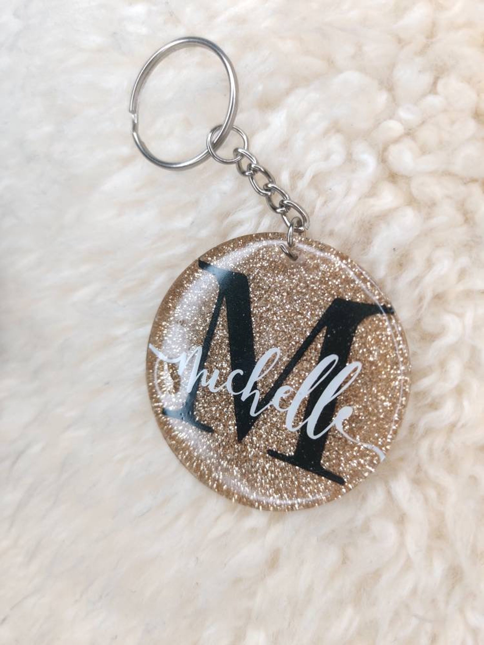 Gold Glitter Keychain Acrylic Epoxy Keychain Resin Etsy