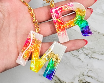 Resin Geode Rainbow Initial Keychain