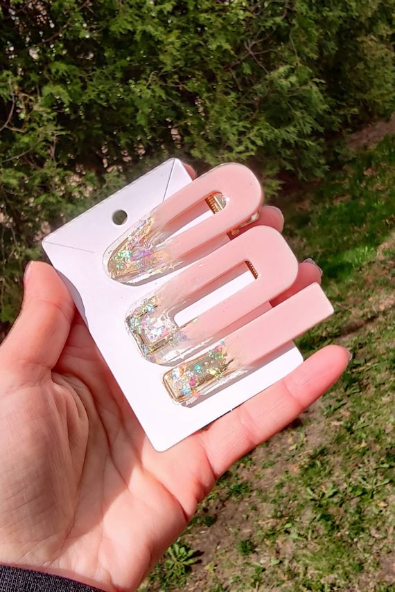 Handmade Resin Hair Clip: Iridescent Flakes, Pastel Colors