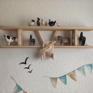 Airplane shelf size L 55x27x10 cm children&#39;s room wall shelf wood Tonie Schleich figures aviator pilot upcycling sustainable