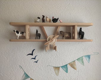 Étagère d'avion chambre d'enfant étagère murale en bois étagère Tonie Schleich figurines aviateur pilote upcycling durable fête des mères