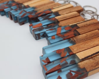 Keyring 2+1 free Sale wood epoxy resin epoxy gift idea blue wood pieces Mother's Day