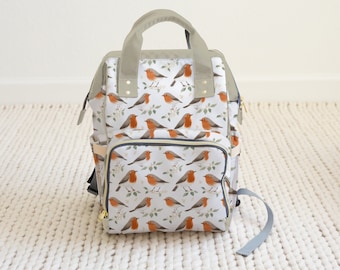 Red Robin Print Diaper Backpack: Stylish Baby Changing Bag