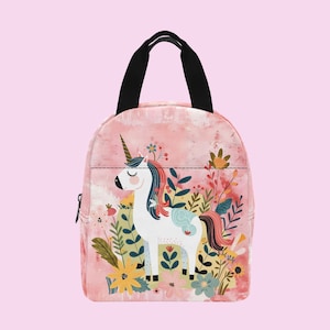 Joli sac licorne, sac à lunch thermique à fermeture éclair, sac de pique-nique isotherme à fermeture éclair, boîte à lunch zippée, cartable pour filles