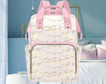 Fairy Lights Diaper Backpack: Pink Baby Change Bag, Mum Rucksack