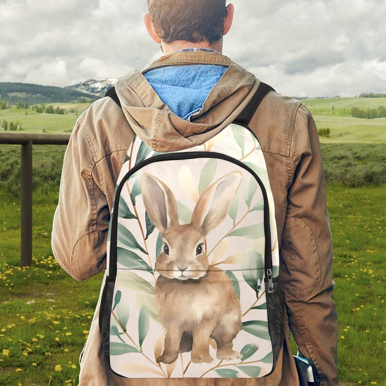 Large Rabbit Laptop Backpack, Floral Bunny School Rucksack - Etsy