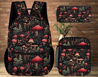 Mushroom Print School Set: Backpack, Lunchbox & Pencil Case