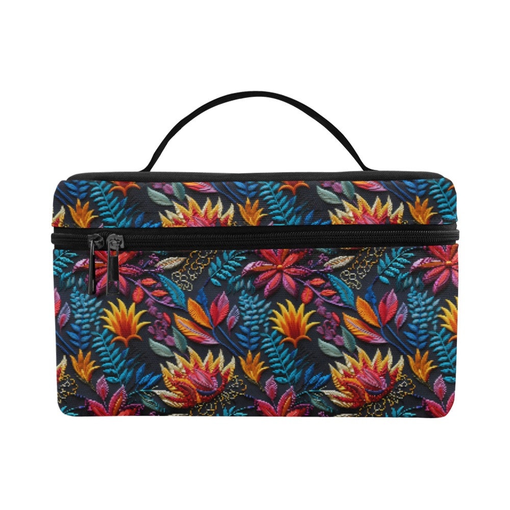 HAMPTONS FLORAL LUXE TRVL2 Cosmetic Toiletry Case - HAMPTONS FLORAL with Chambray Pinstripe Liner