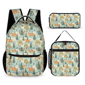 Ensemble scolaire trois pièces, Cartable, Ensemble assorti, Trousse, Boîte à lunch, Rentrée scolaire, Sac à dos, Vache des montagnes, Animal de la ferme