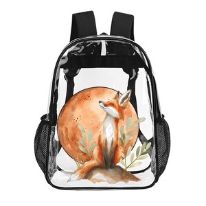 Transparent Bag, Spring Fox, Transparent Backpack, See Through Rucksack, Airport Bag, Clear Travel Bag, Fox Gifts Boho, Trendy Beach Bag