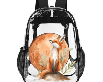 Transparent Bag, Spring Fox, Transparent Backpack, See Through Rucksack, Airport Bag, Clear Travel Bag, Fox Gifts Boho, Trendy Beach Bag