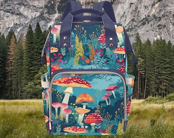 Mushroom Print Baby Changing Backpack – Travel Bag, Made-to-Order Gift for Parents