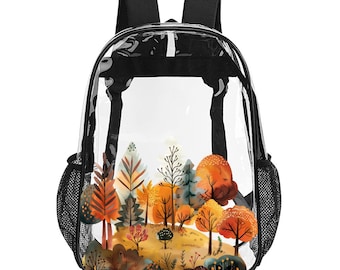 Autumn Forest, Fall Transparent Backpack, See Through Rucksack, Airport Bag, Clear Travel Bag,