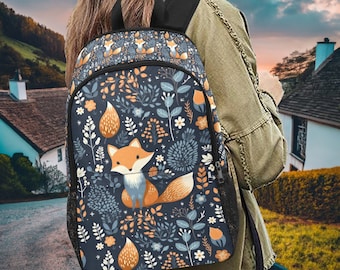 Fox Print Laptop Backpack: Large Canvas School Rucksack