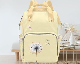 Sac à langer aux graines de jonquille, sac à langer jaune beurre d'été, sac à dos familial, tendance 2024, indispensable du printemps pour bébé