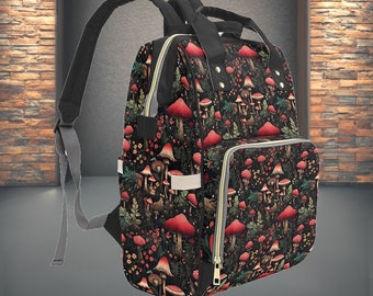 Toadstool Diaper Backpack: Cottagecore Goth Baby Bag