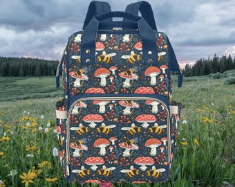 Mushroom and Bee Diaper Backpack: Unique Baby Change Bag