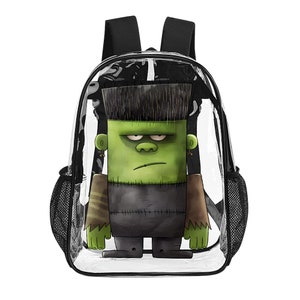 Sac à dos monstre vert, monstre d'Halloween, sac à dos transparent, sac à dos transparent, sac d'aéroport, sac de voyage transparent,