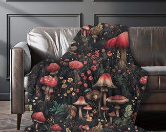 Mushroom Fleece Blanket: Toadstool Cottagecore Throw