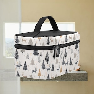 Beauty case da viaggio per cosmetici Winter Deer, grande beauty case, regalo alternativo, beauty case natalizio color crema, beauty case da viaggio a forma di albero di pino