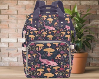Axolotl Toadstool Baby Changing Backpack – Travel Bag, Made-to-Order Gift for Parents