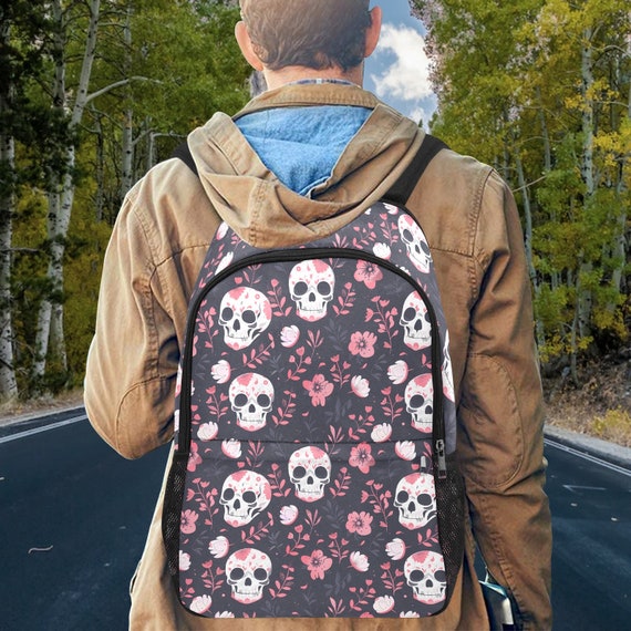 Pink and White Skulls Large School Rucksack Laptop Rucksack Cute Gothic Backpack Back to School Pink and White Girly Goth Etsy