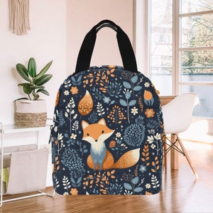Cute Fox-lunchtas, thermische lunchtas met ritssluiting, geïsoleerde picknicktas met ritssluiting, lunchbox met ritssluiting,