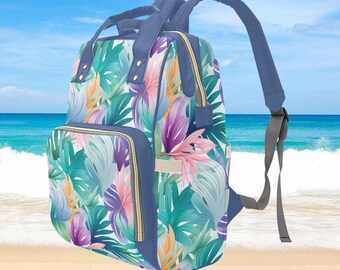 Floral Diaper Backpack: Jungle Leaf Nappy Rucksack