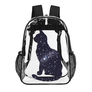 Clear PVC Backpack, Cat Star Silhouette, See Through Travel Bag