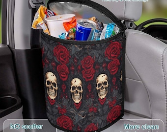 Gothic Car Bin: Skulls & Roses Waterproof Back Seat Organizer