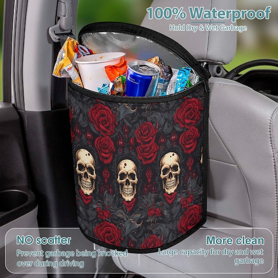 Butterfly Flower Car Trash Can Waterproof Car Garbage Can Car Seat Back Hanging Trash Bag Portable Camping Garbage Bin Storage Bag Collapsible Trash Container For Car Kitchen 5.9 X 7.3 In