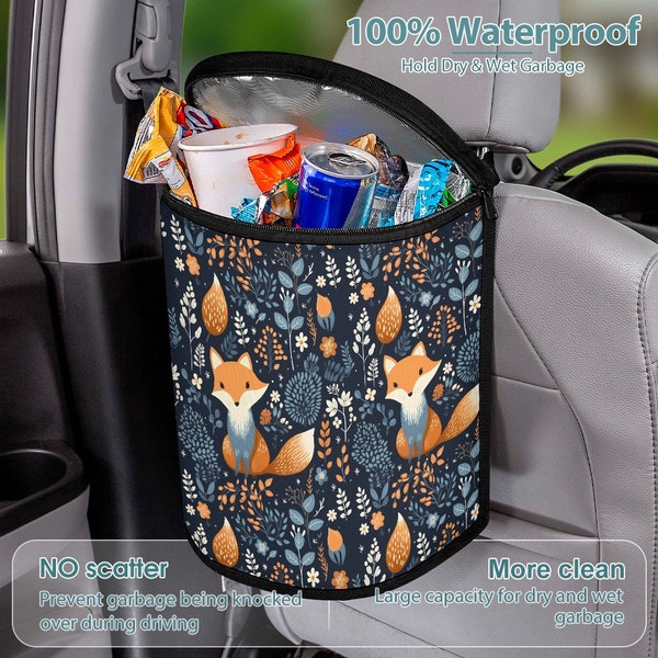 Gorgeous Winter Fox - Car Rubbish bin, garbage storage bag container travel toy organiser