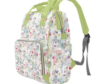 Green Floral Hollandy Baby Changing Bag; Multi-Function, Stylish and Practical Baby Essentials Backpack