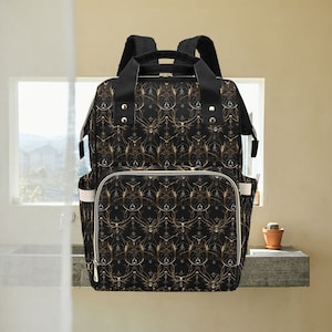 Regal Goth Diaper Backpack, Chic Mum Nappy Bag, Spooky Occult Baby Change Bag, Witchy Baby Gifts, Black Witch Baby Bag