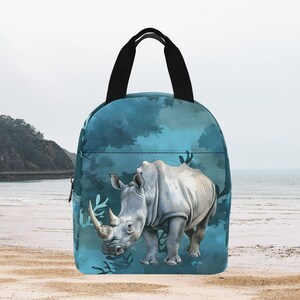 Sac à lunch Rhinocéros, Sac à lunch thermique à fermeture à glissière, Sac à pique-nique isolé à fermeture éclair, Boîte à lunch zippée