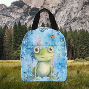 Fun Frog bag, Zipper Closure Thermal Lunch Bag, Insulated Zippered Picnic Bag, Zip Lunch Box