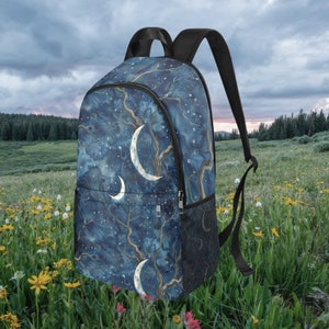 Blue Midnight Sky and Moon, Large School Rucksack, Laptop Rucksack