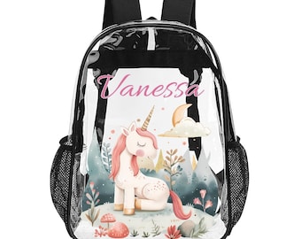 Personalized Unicorn Clear Backpack: Transparent PVC Travel Bag