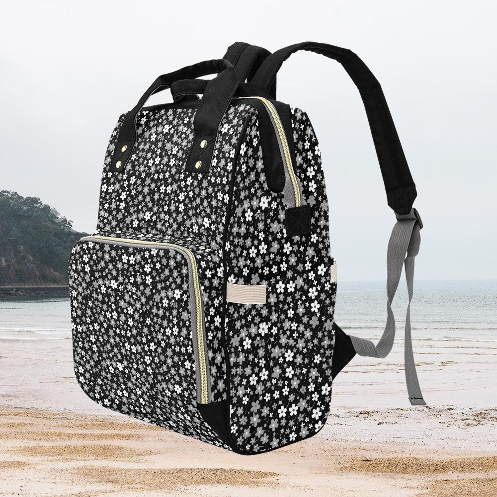 Floral Bounty White Multi-Function Diaper Backpack/Diaper Bag