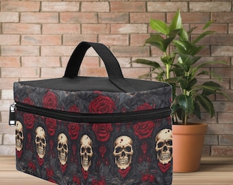 Skull & Roses Gothic Makeup Bag: Large Travel Toiletry Case