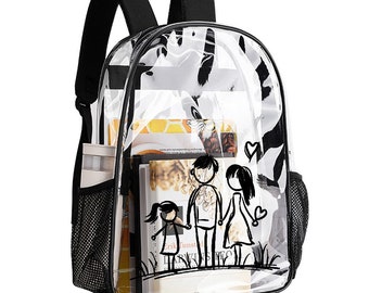 Clear PVC Backpack: Family Line Art, See Through Travel Bag